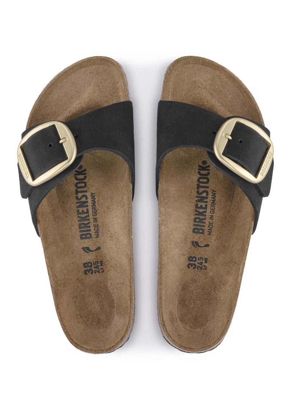 Birkenstock Madrid Big Gold Buckle Black Nubuck Leather